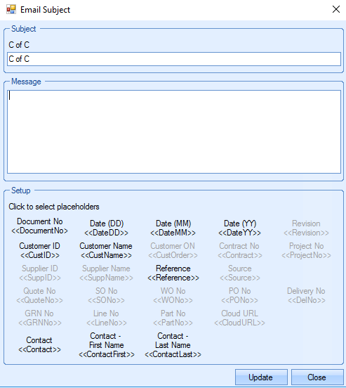 COFC Email subject setup