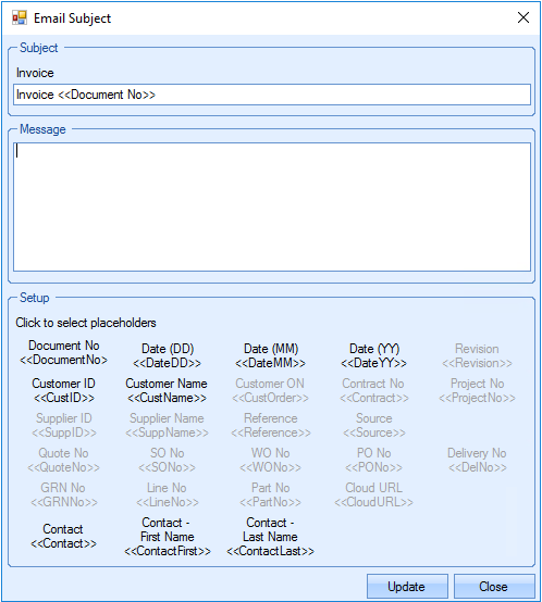 Invoice Email subject