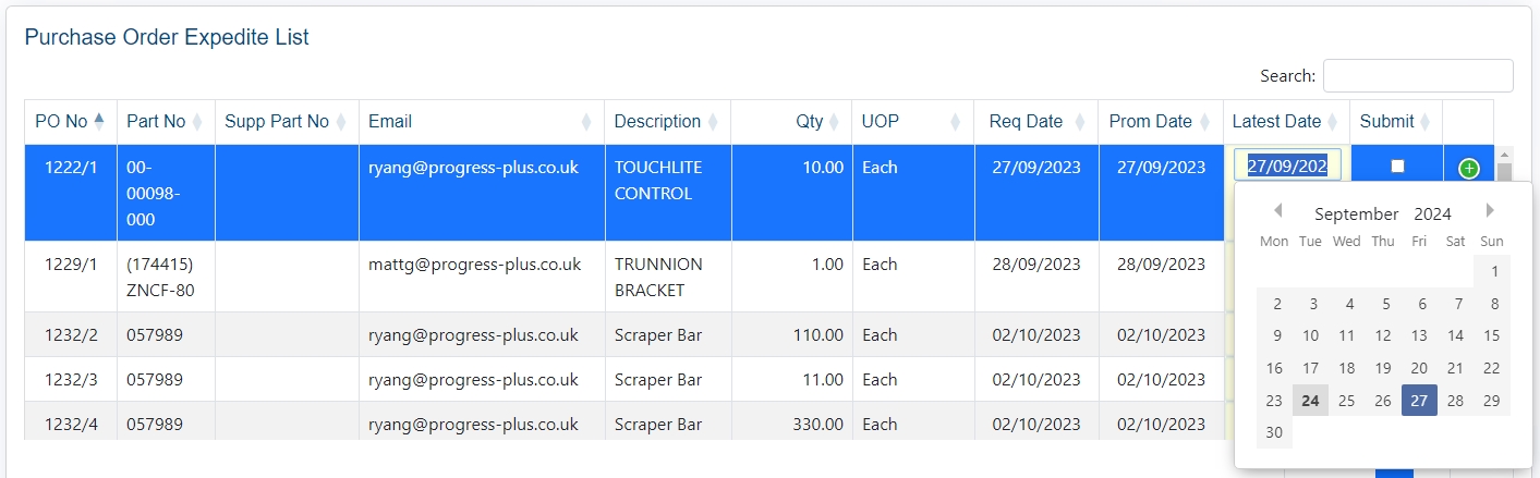 Expedite - List - Amend Date