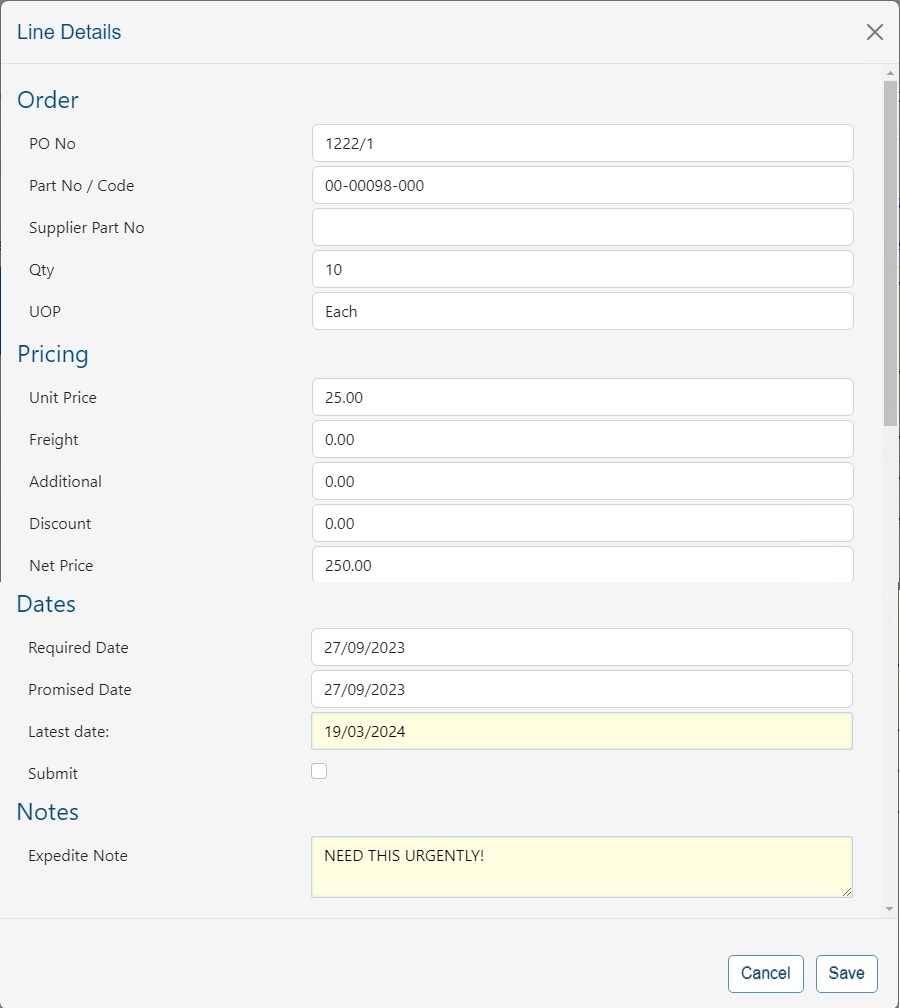 Expedite - Line Details