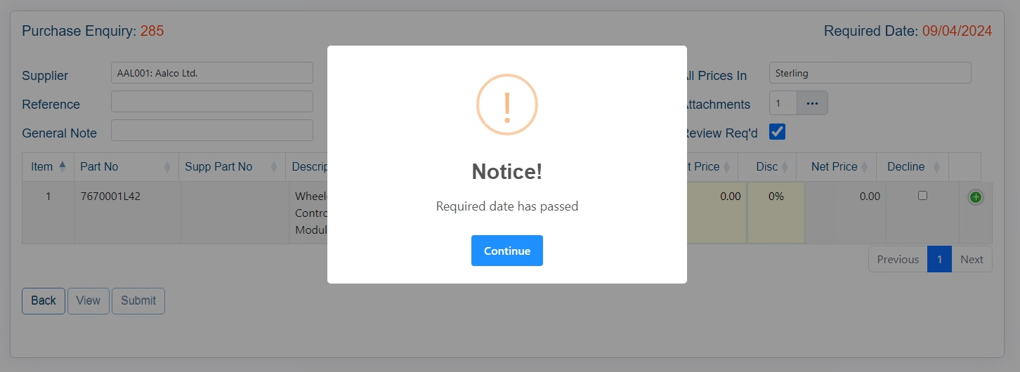 PE - Past Due Warning